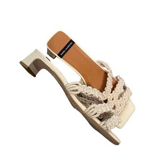 Anthropologie Angel Alarcon cream crochet low heels